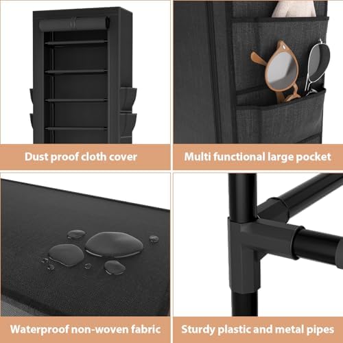 VTRIN Vertical Narrow Shoe Rack Organizer 10 Tier Tall Shoe Shelf Holds 20-22 Pairs with Non-Woven Dustproof Cover for Closet, Entryway Black - Image 4
