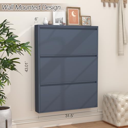 GREATMEET Slim Wall Mounted Metal Storage Cabinet with 3 Flip Drawers - Image 2