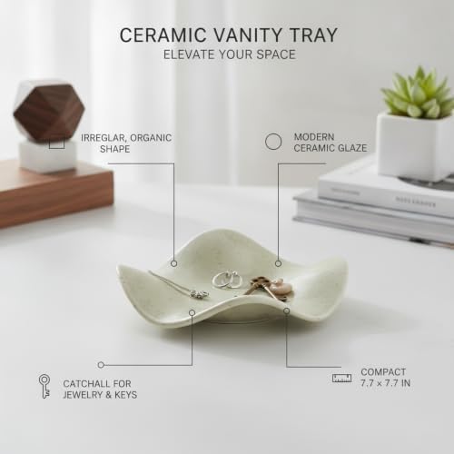 Effortless Catchall Tray for Keys and Jewelry, Irregular Ceramic Bowl with Matte Finish, Modern Nightstand Organizer, 7.7 x 7.7 Inches - Image 4