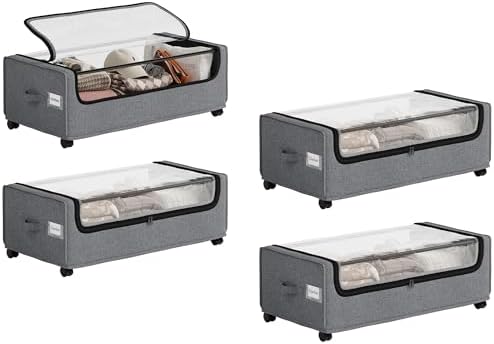 Under Bed Storage, 4-Packs Under Bed Storage With Wheels, Under bed Shoe Storage, Metal Frame, 90L Capacity, Storage Drawers for Bedroom by Unknown