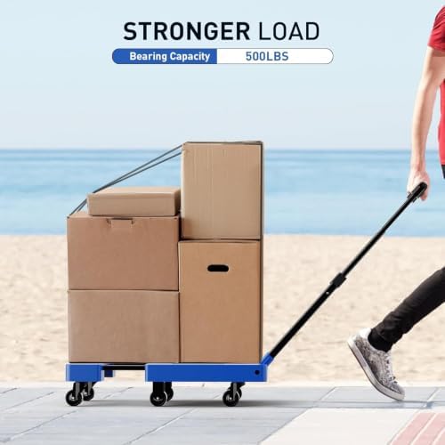 SPACEKEEPER Folding Hand Truck, 500 LB Heavy Duty Luggage Cart, Blue - Image 4