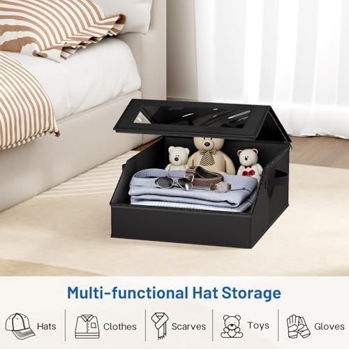 AOODA Sturdy Hat Storage for Baseball Caps, Holds up to 24 Caps Clear Hat Organizer for Closet, Bedroom, Wide Hat Box with Cardboard (Pure black) - Image 7
