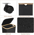 Laundry Basket with Wheels,100L Hampers for Laundry,Black Large Laundry Hamper with Lid and Bamboo Handles,Collapsible & Waterproof Tall Cloth Hamper for Dormitory Family - Image 2
