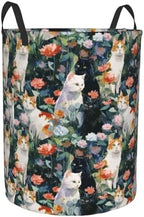 Cat Flowers Laundry Basket Storage Bin Foldable Laundry Hamper Clothes Storage Bucket Organizer 19.6x15.7 Inch For Laundry Room/Bedroom/Bathroom - Image 2