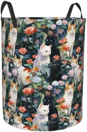 Cat Flowers Laundry Basket Storage Bin Foldable Laundry Hamper Clothes Storage Bucket Organizer 19.6x15.7 Inch For Laundry Room/Bedroom/Bathroom - Image 2