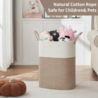 AINUOQI Laundry Basket with Handles - Blanket Basket & Hampers for Bedroom Aesthetic, Laundry Hamper & Blanket Storage for Living Room, Clothes Hamper, Tall, Large 17" x 14" x 26”, White & Rice Brown - Image 7