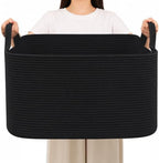 96L Woven Laundry Basket with Handles, Extra Blanket Basket,Black by HZFTJOY