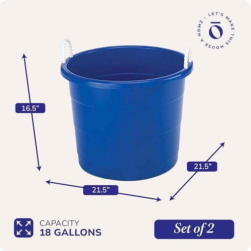 HOMZ Utility Tub, Storage Bucket with Rope Handles, 18 Gal, Blue, 2 Pack - Image 4