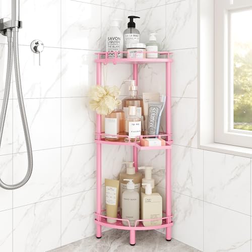 ELYKEN Corner Shower Caddy Standing, 3 Tier Metal Shower Organizer, Pink by ELYKEN
