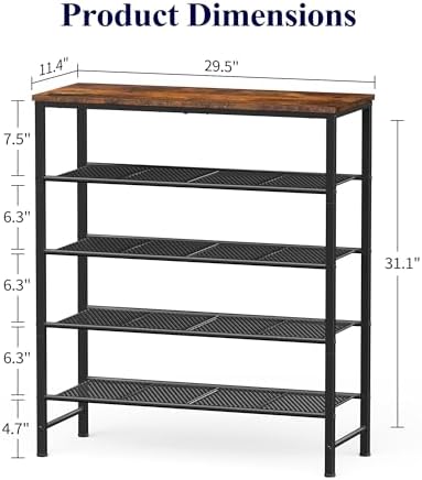 Kitsure Wooden Top Shoe Rack for Entryway, 29.5" x 11.4" x 31.1", Brown - Image 2