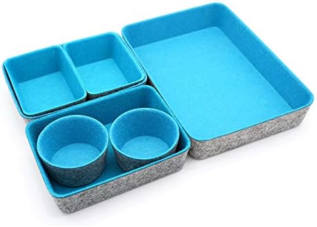 Welaxy Drawer organizers bins felt tray desk storage bins dividers small organizing box for office supplies closet cabinet makeup holder Fall room decor 7-piece (Turquoise) - Image 3