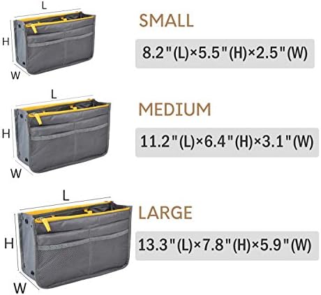 Vercord Purse Organizer Insert for Handbags Bag Organizers Inside Tote Pocketbook Women Nurse Nylon 13 Pockets Grey Large - Image 3