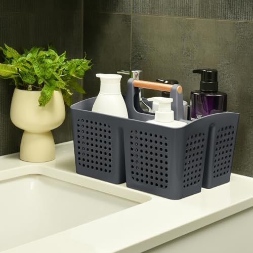 Portable Shower Caddy Basket with 3 Compartments and Handle, Dark Gray - Image 3