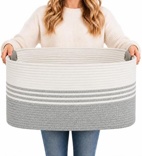 Laundry Hamper with Handles, 72L Rope Laundry Basket, Grey by AINUOQI