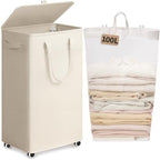 Goodpick 100L Large Rolling Laundry Basket with Wheels and Lid, White by Goodpick