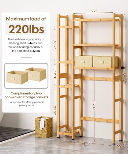 Homde Bamboo Over The Toilet Storage Organizer: Basket and Drawer (Natural) - Image 2