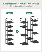 Hzuaneri Vertical Shoe Rack, Shoe Shelves, Wood Shoe Organizer for Closet, Entryway, Shoe Tower for Small Spaces, Free Standing, Adjustable, with 2 Hooks, 6 Tier Black SR04204B - Image 5