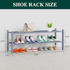 Smiry Bamboo Shoe Rack, 16 Vertical Slats, 2 Tier - 33.7" Wide, Grey - Image 2