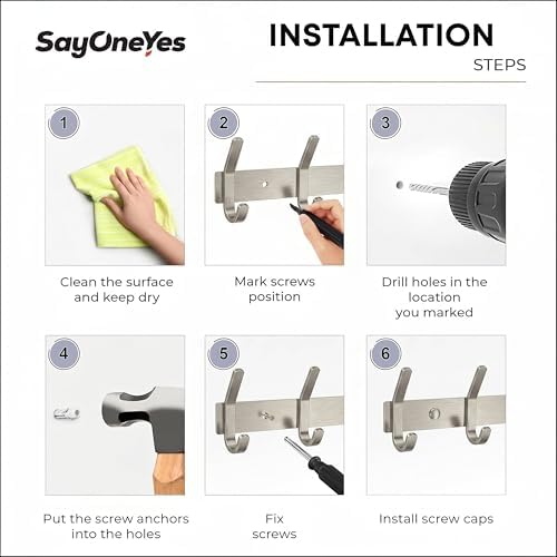 Coat Rack Wall Mount – Brushed Nickel 30 Inch Stainless Steel Hook Rail with 10 Heavy Duty Double Coat Hooks – Wall Mounted Coat Hanger for Entryway, Bathroom, Bedroom, Towel, Hat Organizer - 2 Pack - Image 7