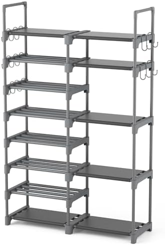 ROJASOP Shoe Rack, Shoe Storage Organizer for Closet Entryway Garage Bedroom, 8 Tier Tall Metal Shoe Shelf for 26-32 Pairs Boots & Shoes, Adjustable Shoe Stand for Small Space by ROJASOP