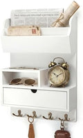Rebee Vision Pine Wood Key Holder Wall Mount with Shelf & Drawer, White by REBEEVISION