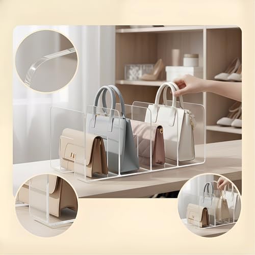 2 Pack Acrylic Purse Organizer for Closet, 8-Slot Bag & Purse Organizer, No Assembly, Clear Handbag Storage Shelf .for Shelf Divider Handbags, Clothes, Sweater - Image 7