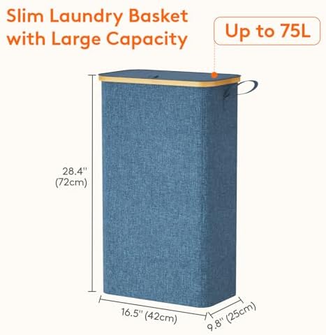 Lifewit 75L Slim Laundry Hamper with Lid and Removable Bag, Dark Blue - Image 3