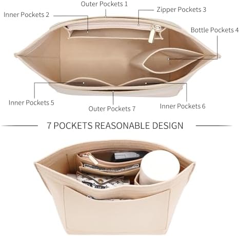 LOUKAYCCI Felt Purse Organizer Insert for Longchamp Le Pliage L Handbag Insert (Large, Beige) - Image 6