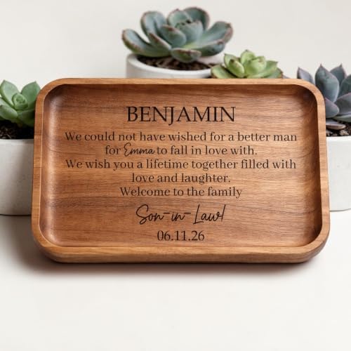 Personalized Wooden Valet Tray, Engraved Catchall Organizer for Son-in-Law, Custom Groom Gift from in-Laws, Wedding Keepsake Gift for Men, Welcome New Son to Our Family - Image 2