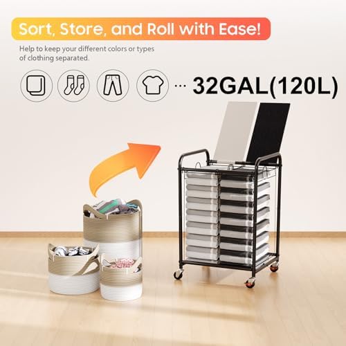 120L Laundry Sorter 2 Section, Rolling Laundry Basket with Wheels ＆ Lid - Image 6
