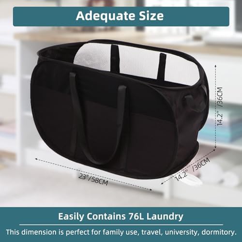 2 Pcs Collapsible Laundry Baskets, Tear Proof Pop Up Laundry Hamper with Dual Handles, Durable Foldable Laundry Basket, Easy to Carry Laundry Hamper for Home, Laundry Room, Bedroom, Dorm, Travel Black - Image 4