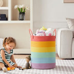 60L Rainbow Baby Girls Kids Laundry Basket Hamper for Nursery - Image 2