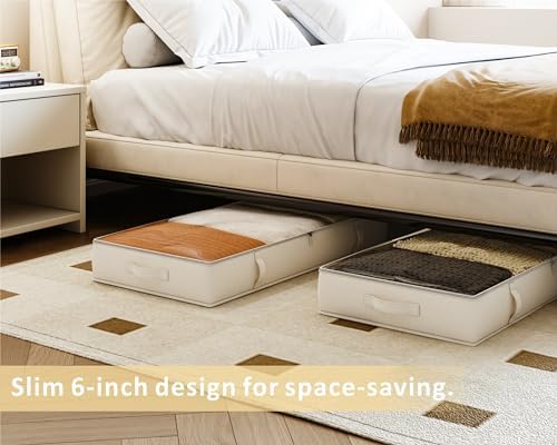 Side-Supported Under Bed Storage Containers, 8 Inch 80L Clothes Storage Bin | Underbed Storage Bin with Sturdy Handles and Sidewalls, Closet Organizer for Clothes, Blankets, Seasonal Items, Beige, 2 Pack - Image 2