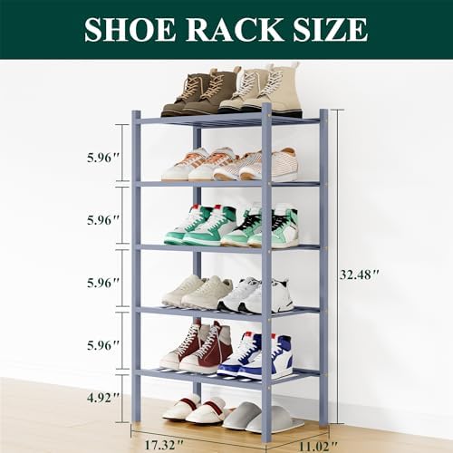 Smiry Bamboo Shoe Rack, 8 Vertical Slats, 5 Tier - 17.3" Wide, Grey - Image 2