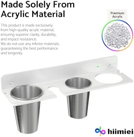 HIIMIEI Hair Tool Organizer Wall Mount, White Acrylic Hot Tool Holder with 2Cups, Bathroom Hair Styling Accessories Storage Organizer for Flat Iron, Blow Dryer, Curling Wand - Image 2
