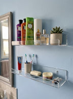 Clear Acrylic Bathroom Shelf Wall Mounted Floating Organizer with Front Lip - Image 2