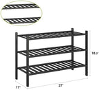 BMOSU 3-Tier Bamboo Shoe Rack Premium Stackable Shoe Shelf Storage Organizer for Hallway Closet Living Room Entryway Organizer (Black Bamboo) - Image 2