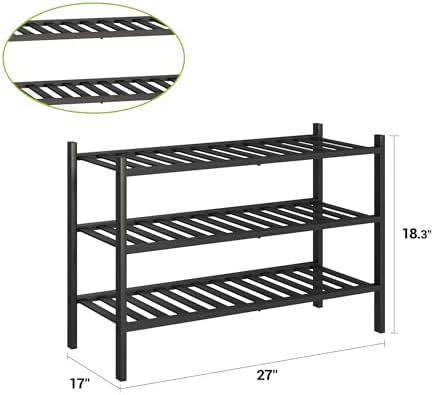 BMOSU 3-Tier Bamboo Shoe Rack Premium Stackable Shoe Shelf Storage Organizer for Hallway Closet Living Room Entryway Organizer (Black Bamboo) - Image 2