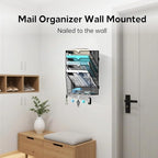 5-Tier Wall File Organizer and Mail Organizer with 5 Hooks, Black - Image 4