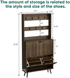 Smuxee Shoe Cabinet with 2 Flip Drawers & Coat Rack Hooks, 31.5" Walnut Hidden Shoe Storage Cabinet, 2-in-1 Hall Tree Slim Freestanding Shoe Rack Organizer for Entryway, Hallway, Living Room - Image 2