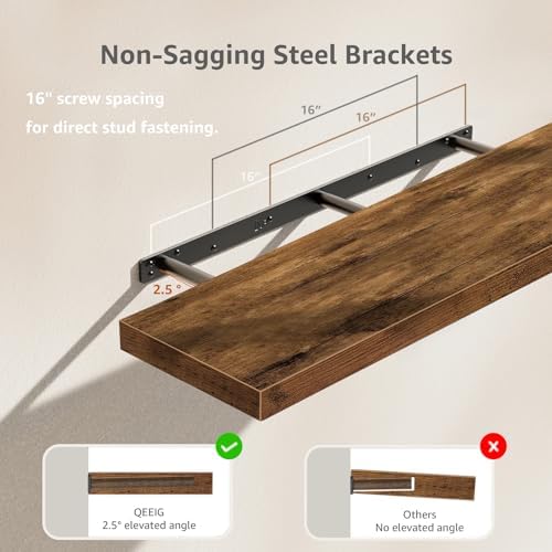QEEIG Floating Shelves for Wall 35.4" Long - Wall Mounted Shelf Bathroom Kitchen Living Room Bedroom Farmhouse Home Decor Display Bookshelf Large 35.4 x 9.3 inch Set of 2, Rustic Brown (008-90BN) - Image 4