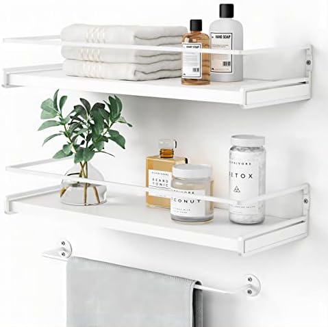 Forbena Bathroom Shelves for Wall Set of 2, White Nursery Floating Book Shelves for Kids Room, Small Wall Mount Bookshelf and Toy Storage Organizer for Baby Toddlers Teens Boys Girls Bedroom by Forbena