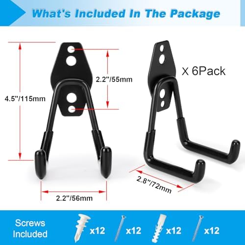 6 Pack Garage Hooks Heavy Duty - Supports 100 lbs - Image 2