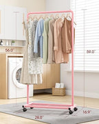 Sakugi Clothes Rack - Clothing Rack with Storage Mesh Shelf & Casters, Heavy-Duty Metal Clothing Rack for Hanging Clothes, Dresses, Coats, Large Load Capacity, Easy Assembly, Pink, 28.0"x16.9"x59.0" - Image 2