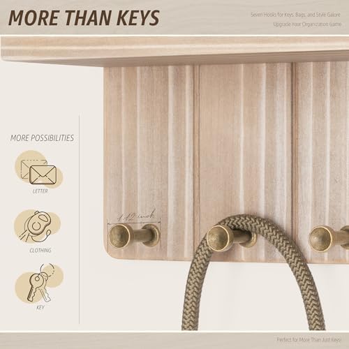 Rebee Vision Key Holder Wall Mount with 7 Hooks for Entryway, Natural Wood - Image 4