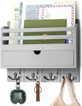Rebee Vision Mail Organizer Wall Mount with 7 Key Hooks for Entryway, Gray by REBEEVISION