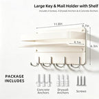 Modern Key Holder Wall Mount with Shelf, Metal Mail Holder with 8 Key Hooks - Image 3
