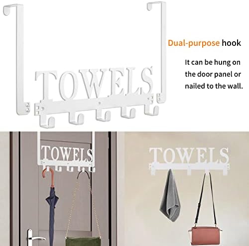 Kuhome Towel Hooks Over The Door Hooks Hangers Wall Mount Towel Rack Towel Holder for Bathroom, Storage Coat Hooks for Home Decor Metal Organizer for Towel Clothes Bag Robe(White) - Image 2