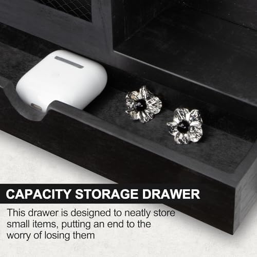 Key Holder for Wall with 5 Key Hooks and Storage Drawer - Image 4