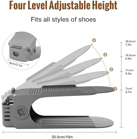 Neprock Shoe Slots Organizer, 20 Pack Adjustable Shoe Rack Stacker Storage Space Saver, Double Deck Shoe Rack Holder for Closet Organization (Grey) - Image 3